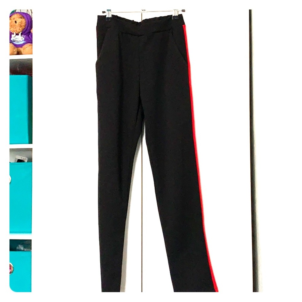 Red side strip pants